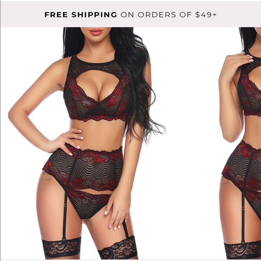 Floral Lace cutout front garter lingerie set